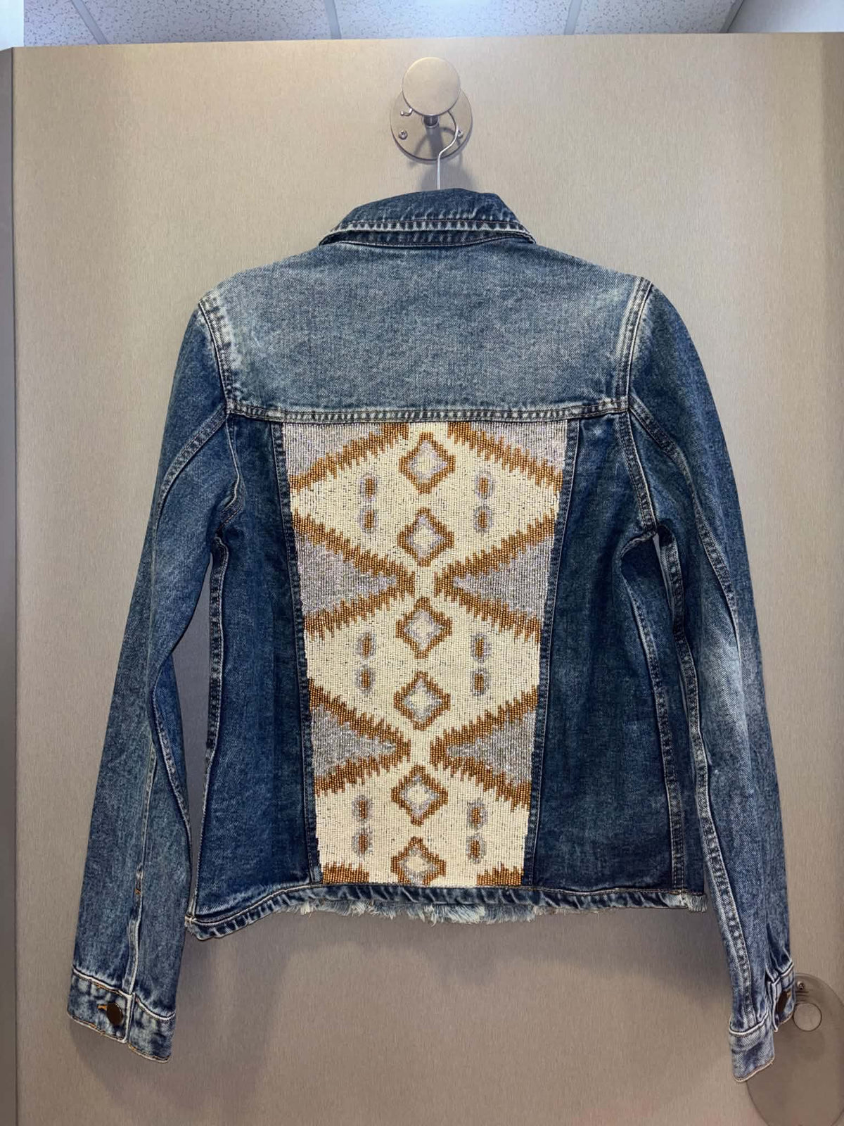 Ivory/Gold/Silver Aztec Detailed Denim Jacket