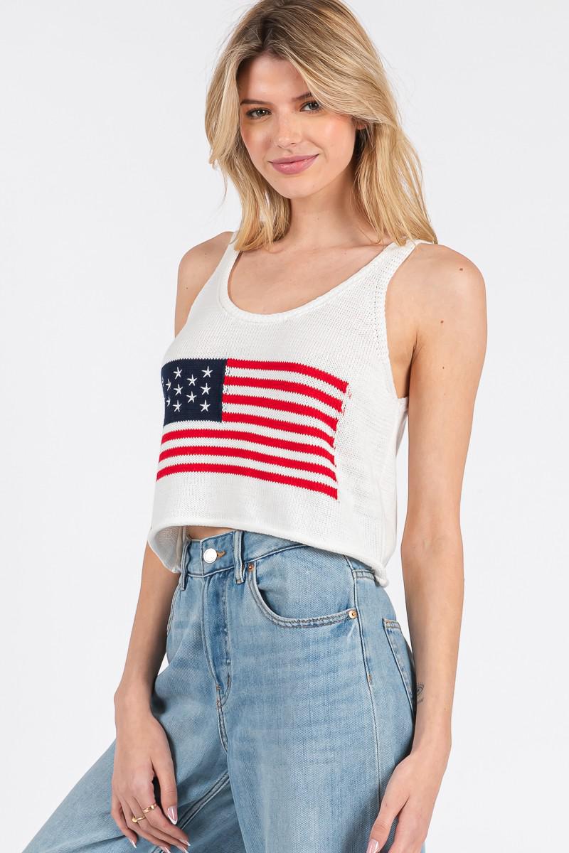 America Flag Sweater Tank Top
