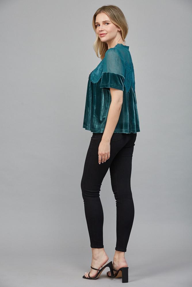 Lace Detail Velvet Babydoll Top