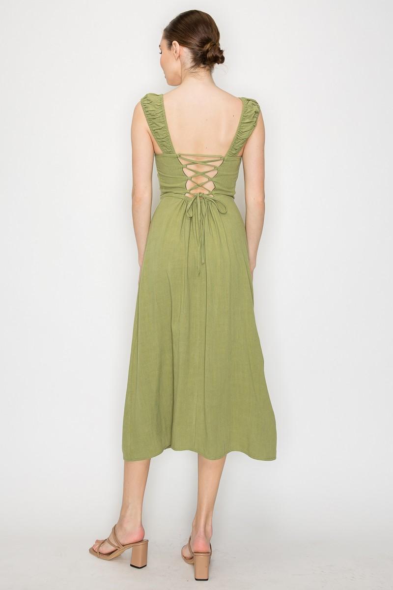 Back Lace-up Slit A-line Dress