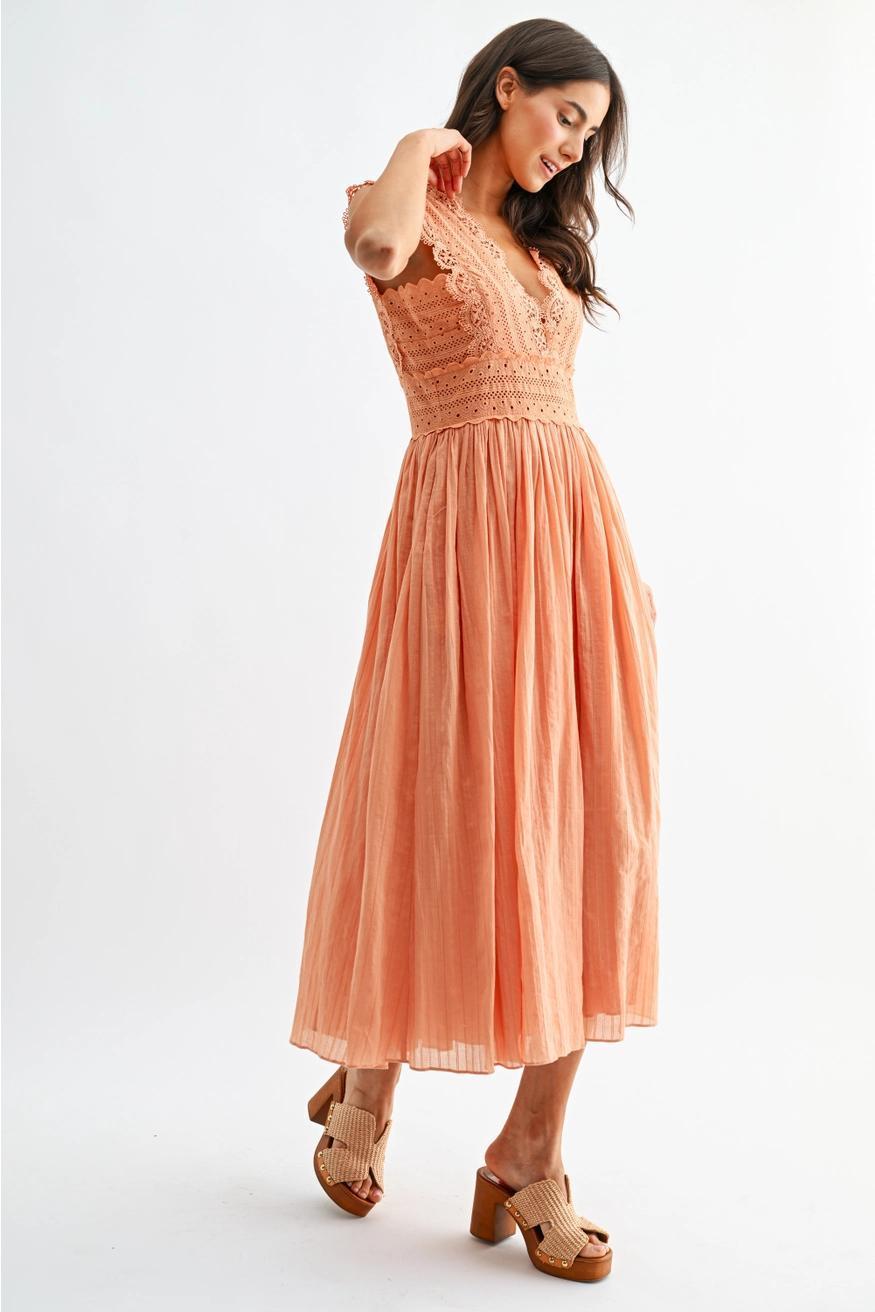 Orange Lace Boho Midi Dress
