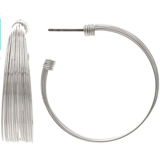 Silver Wide Wire 1.5" Large Post Hoop Earring