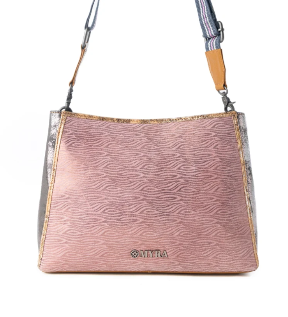 Rosemist Leather Bag for Women in pink with textured detail and shoulder strap