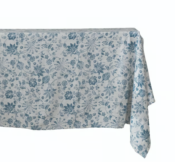 Cotton Slub Printed Tablecloth w Floral
