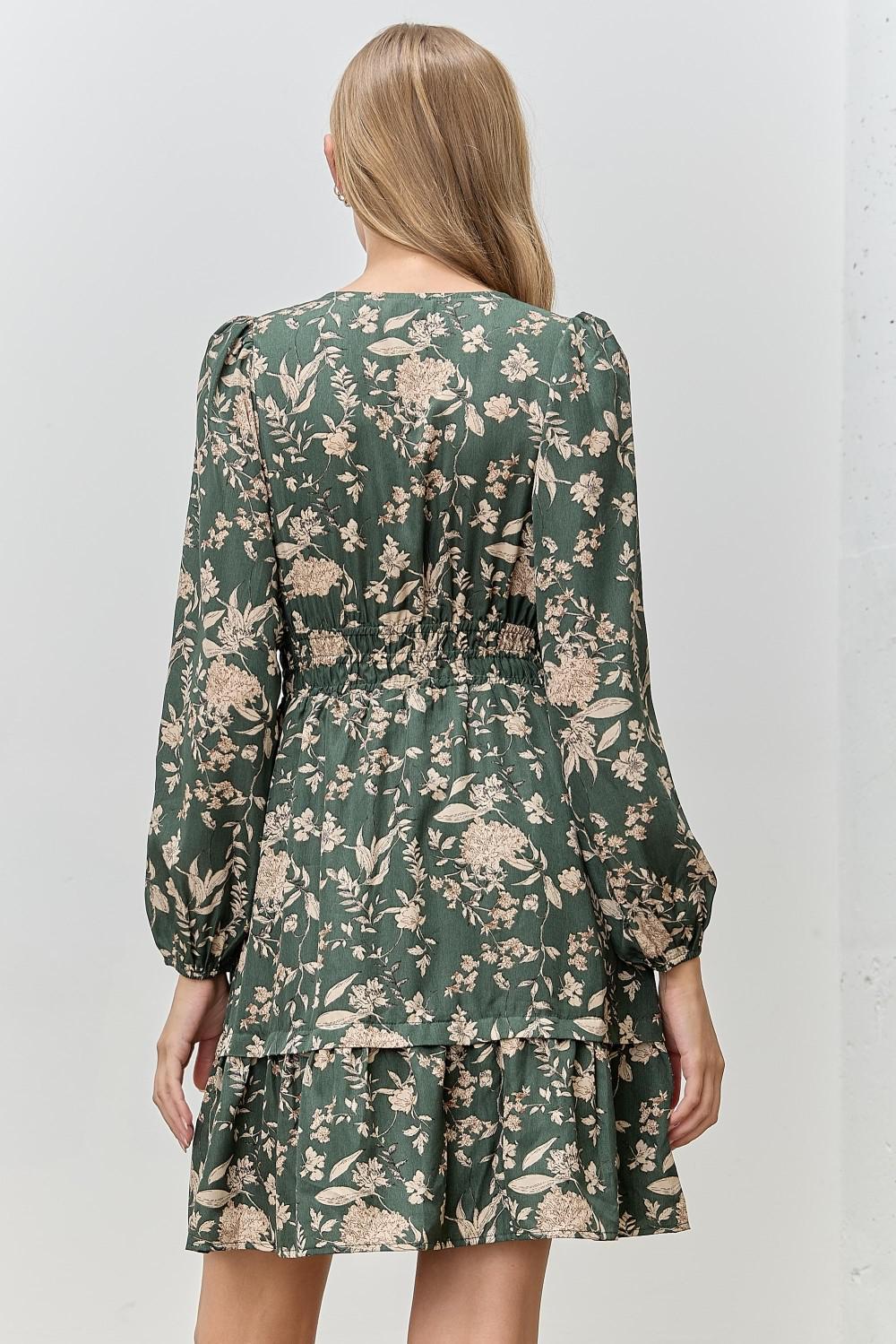 Green Floral Print Mini Dress