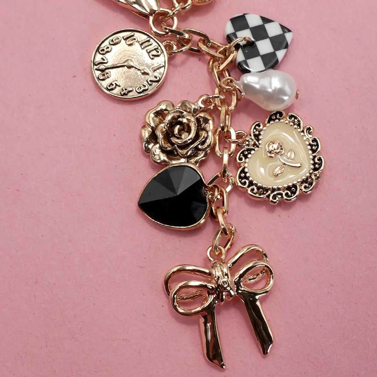 Bow Checker Heart Flower Bag Charm