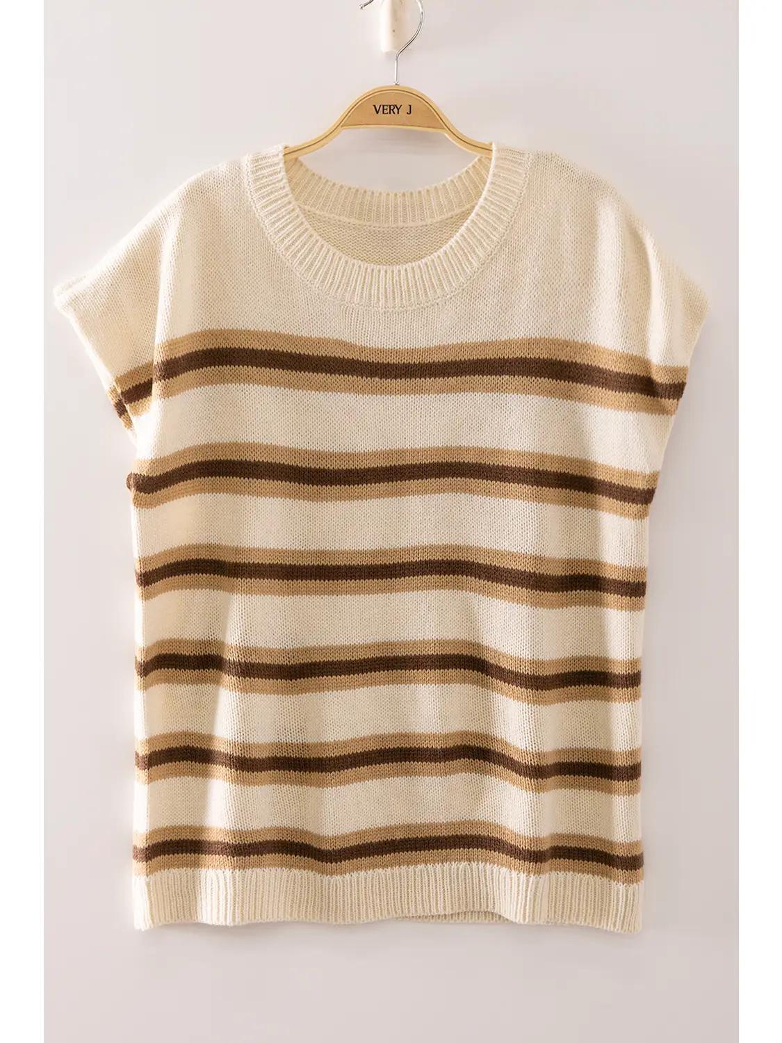 Oatmeal Structured Shoulder Detail Stripe Vest