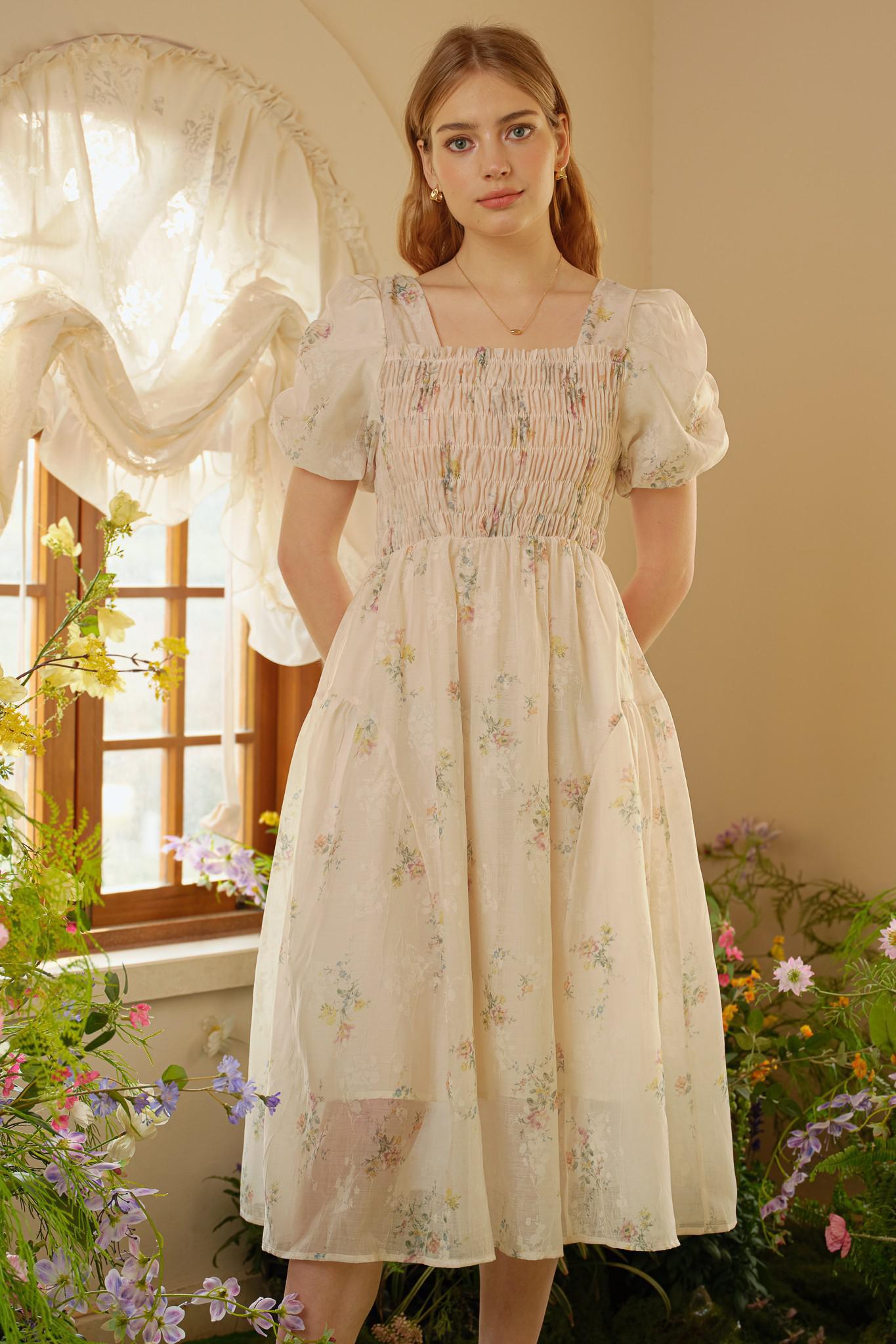 Sheer Bliss Smocked Floral Dress