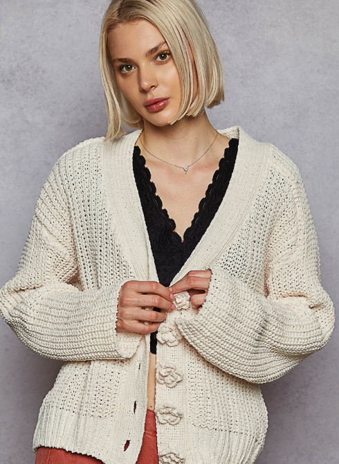 Powder Cream Exaggerated Button Cardigan