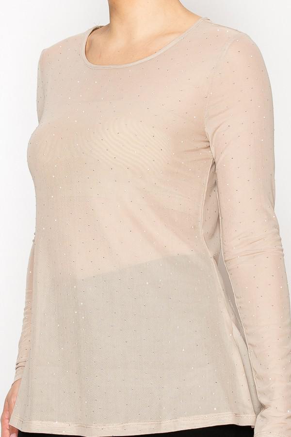 Long Sleeved Mesh Top With Sparkly Details