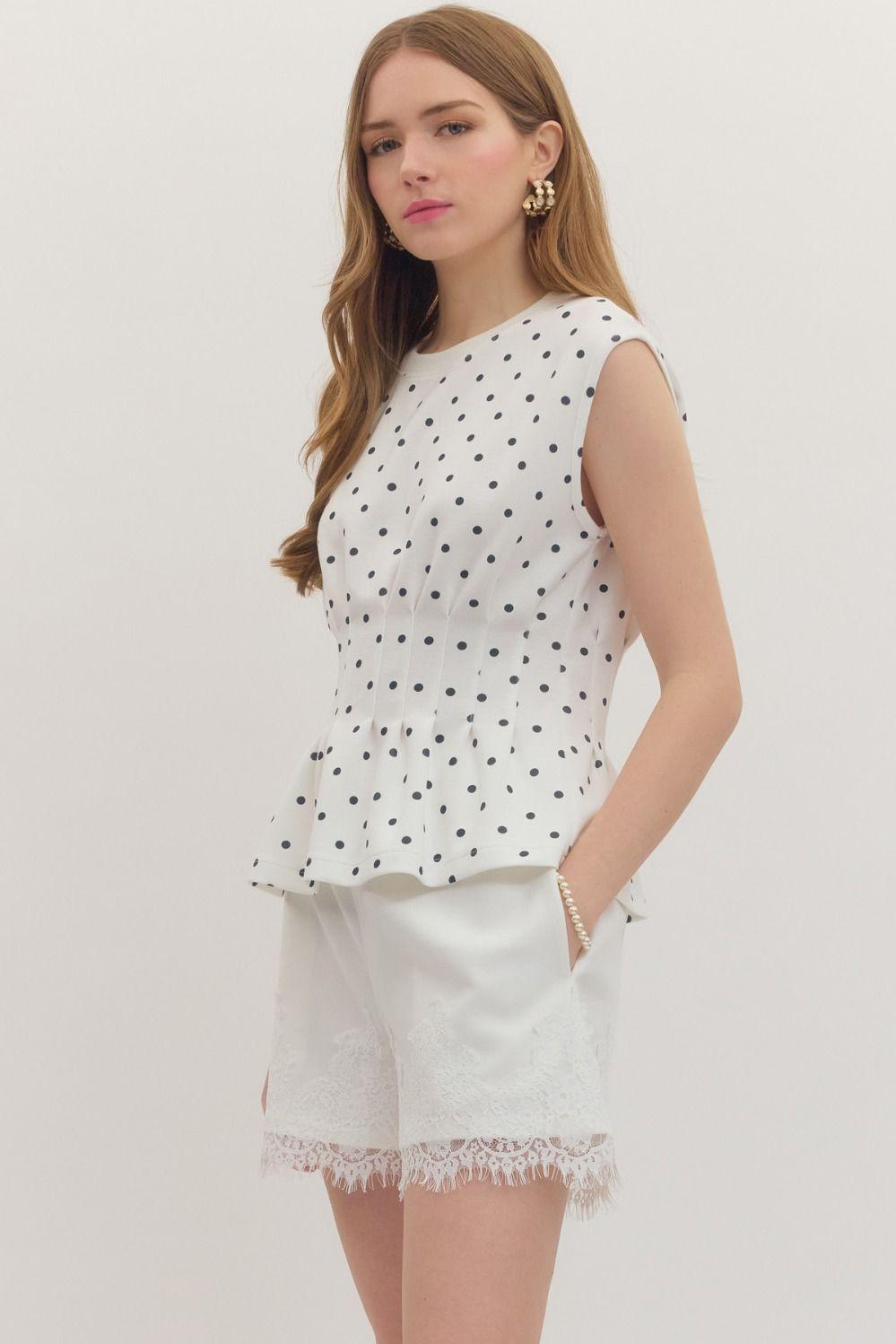 Off-White Cap Sleeve Polka Dot Tee