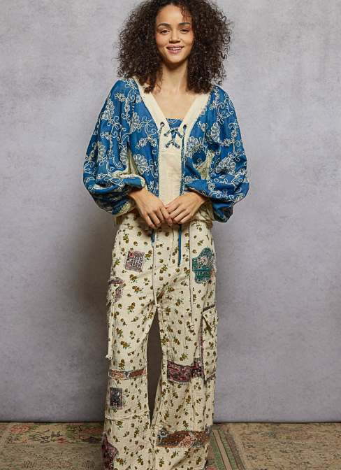 Denim Multi Balloon Sleeve Blouse
