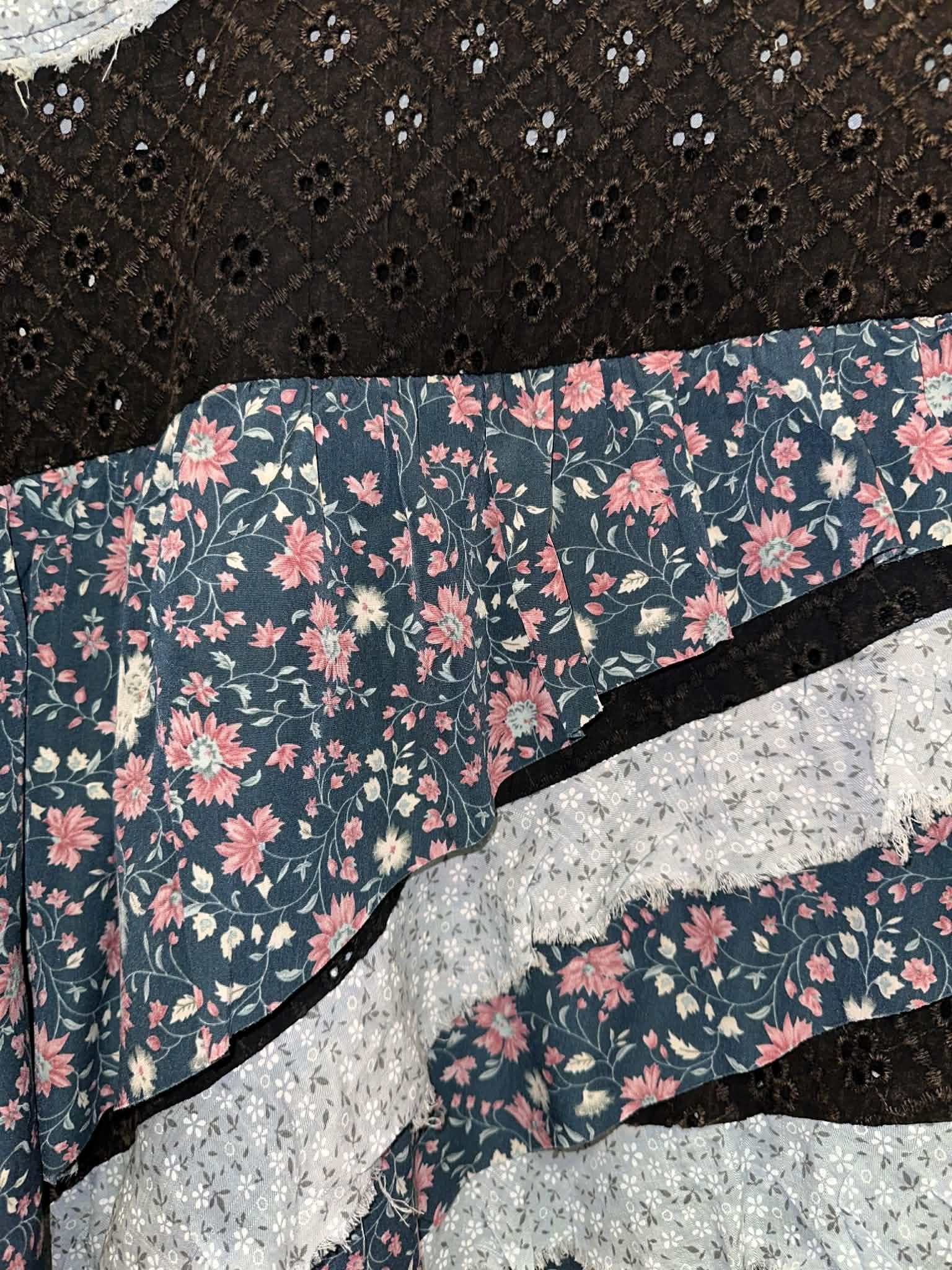 Washed Fabric Mix Floral Tiered Blouse