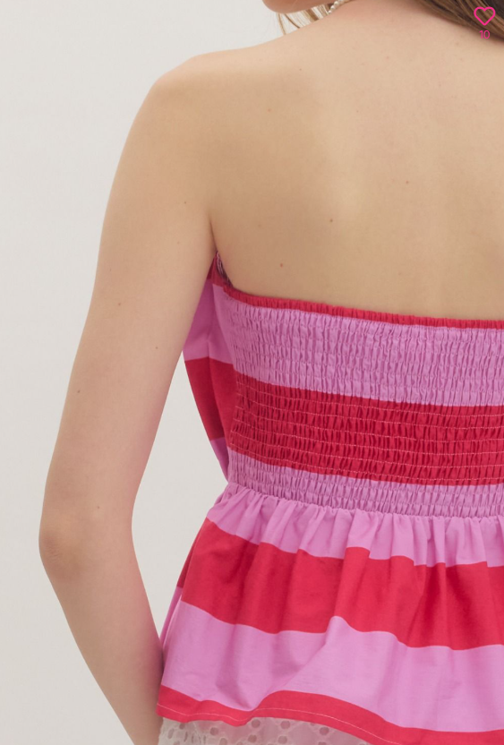 Red Striped Sleeveless Peplum Top