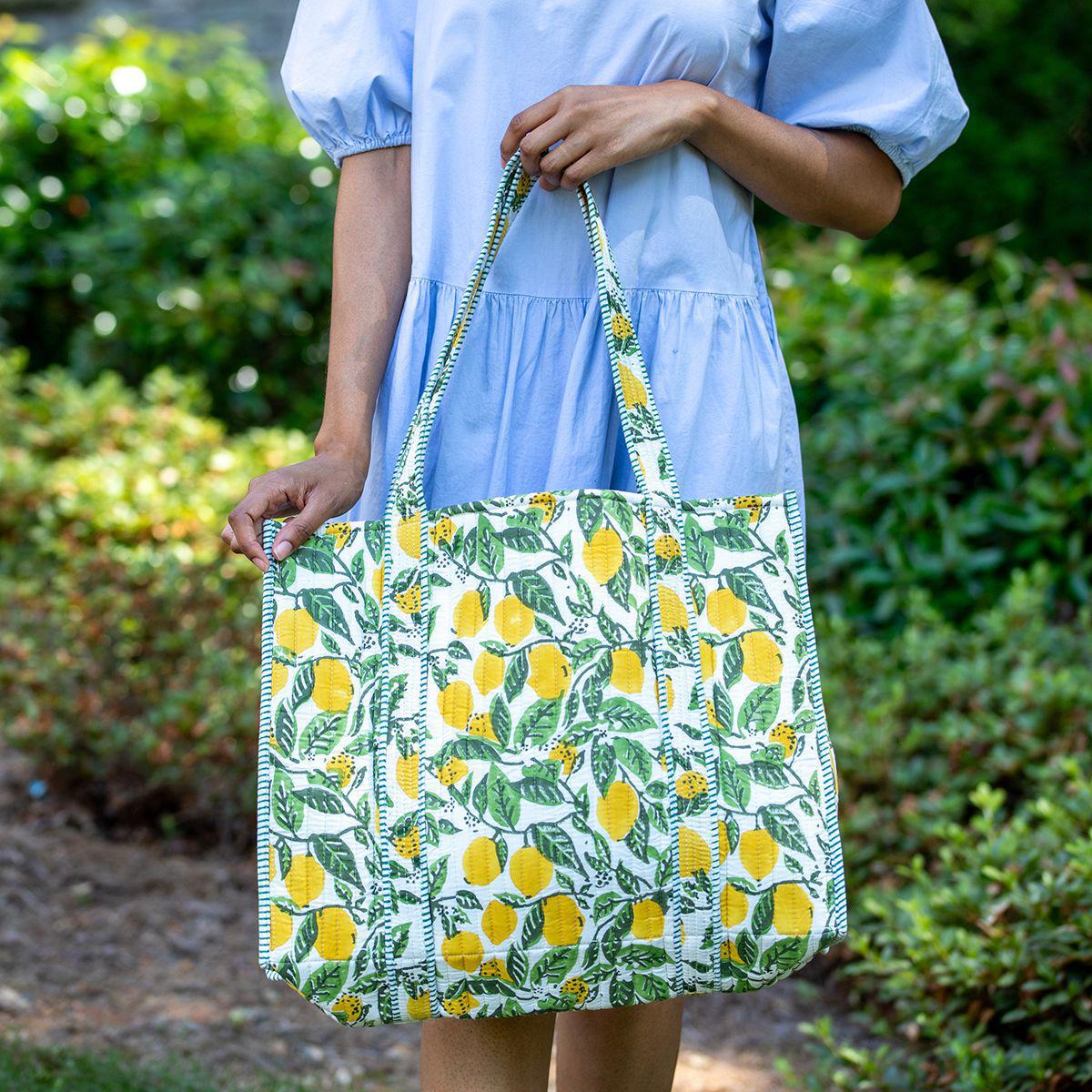 Lemon Groves Woven Tote Bag