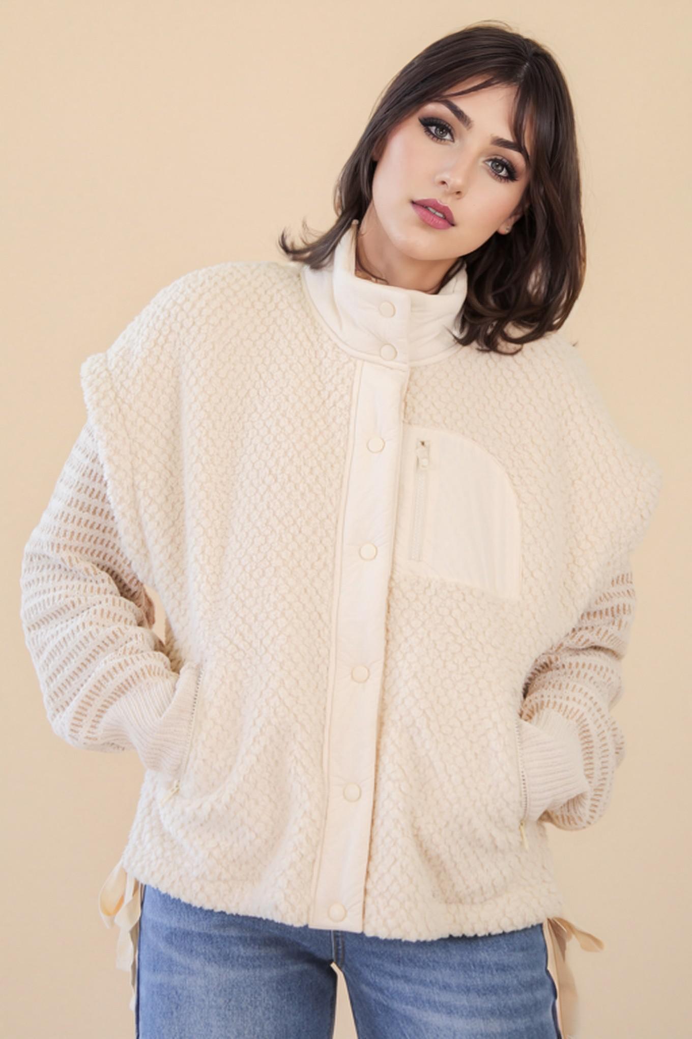 Ecru Soft Textured Woven Vest w/ Side Tie