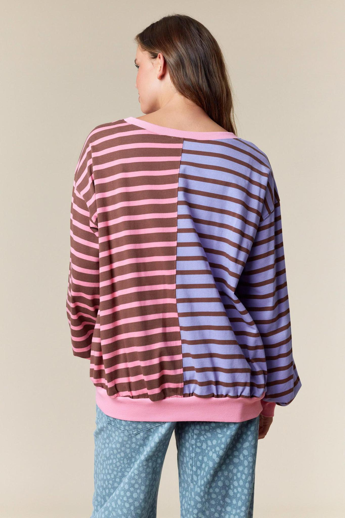 Half & Half Color Block Stripe Sweatshirt