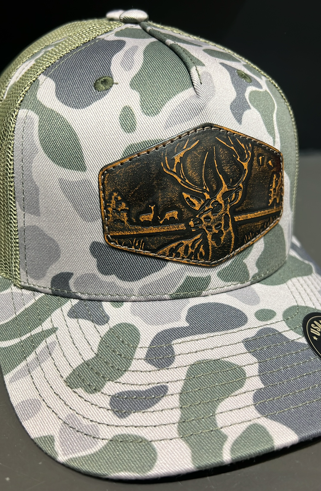 Buck Old School Camo Leather Patch Hat