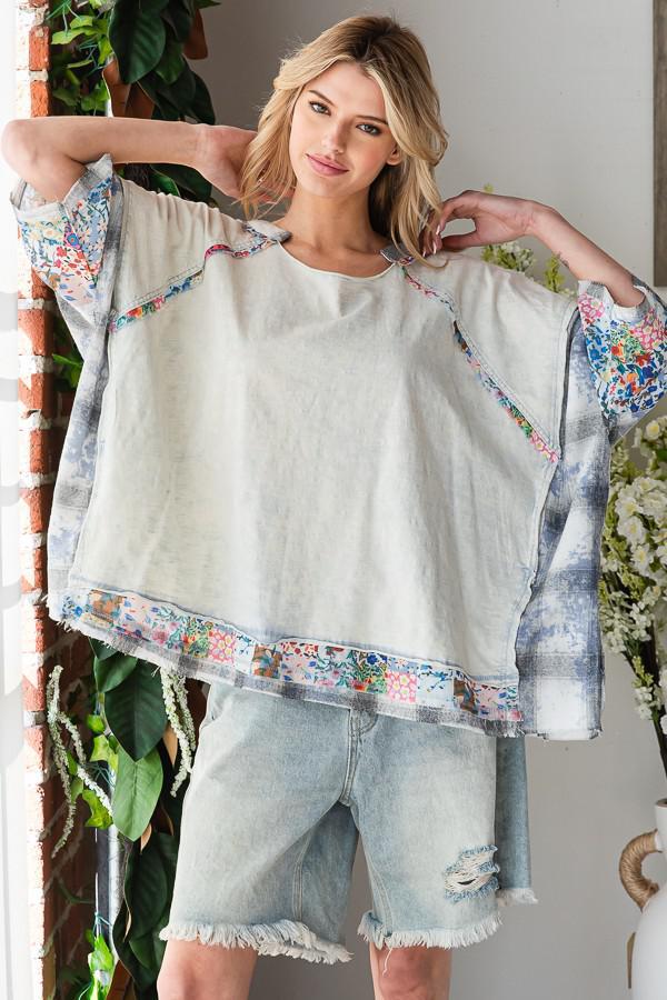 Washed Print Patchwork Top