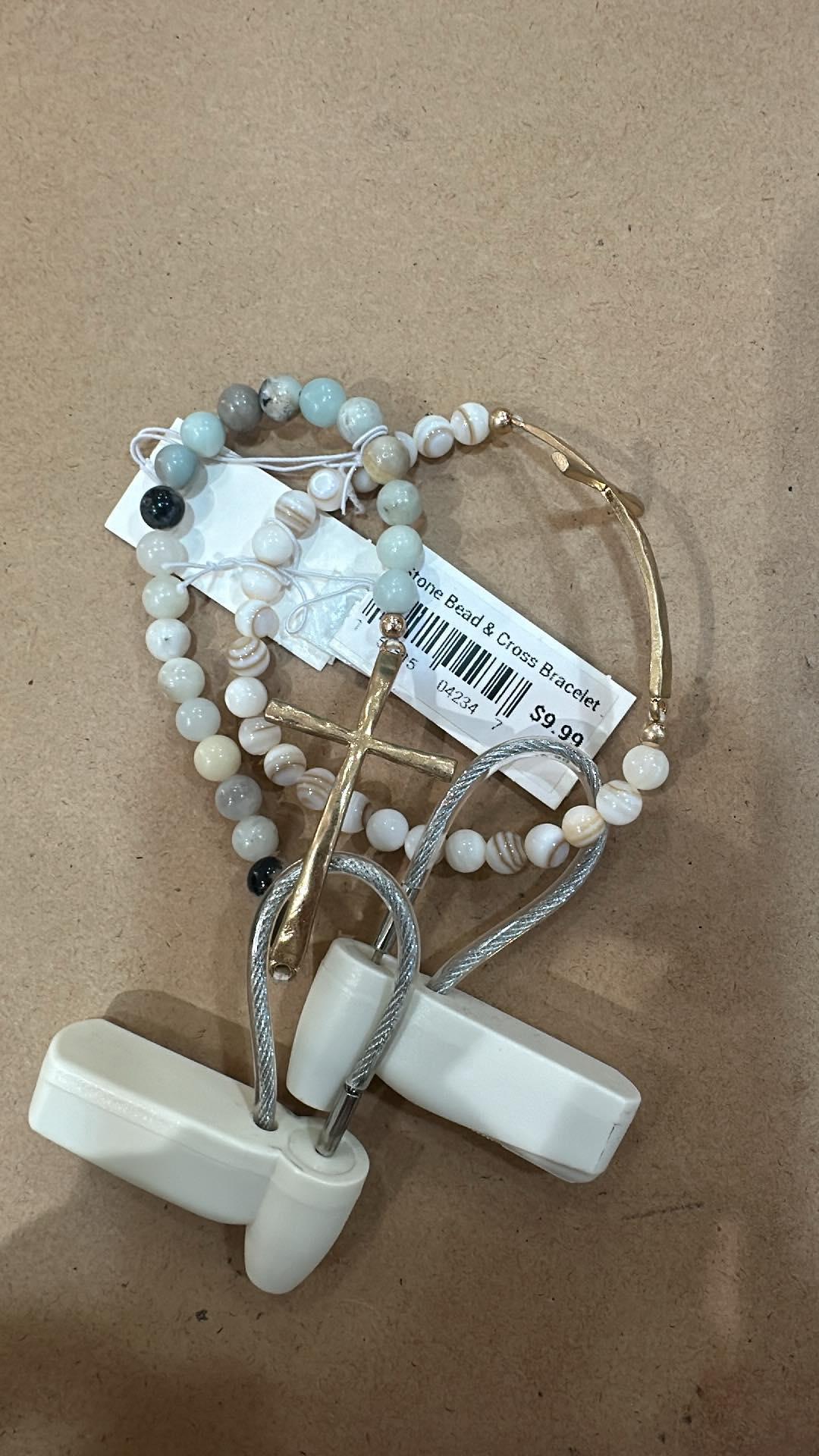 Stone Bead & Cross Bracelet