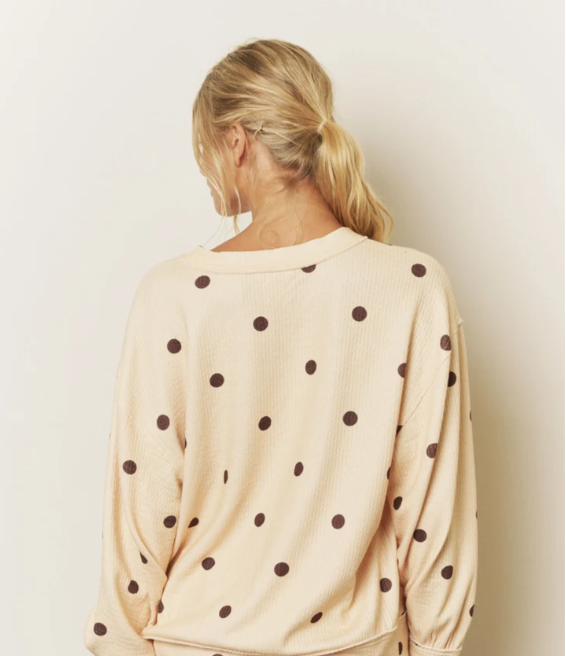 BUTTER YELLOW - POLKA DOT LONG SLEEVE TEXTURED KNIT TOP