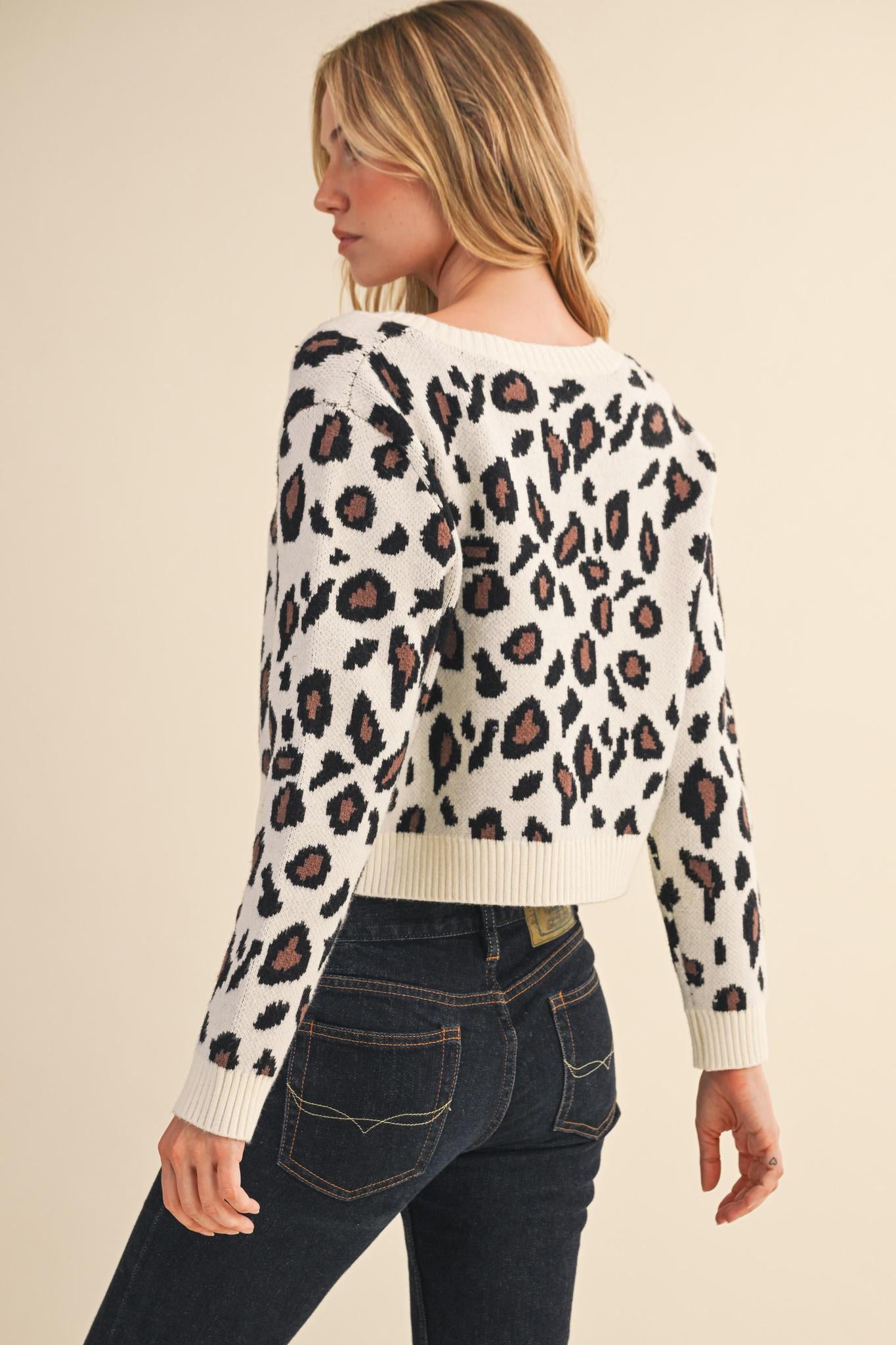 Leopard Sweater Cardigan With Front Bows