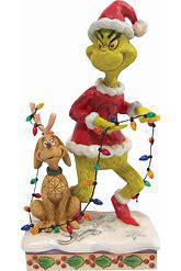Grinch & Max Wrapped in Lights Figurine