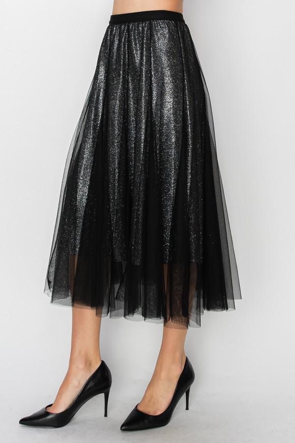 Black Sparkly Skirt with Mesh Layer