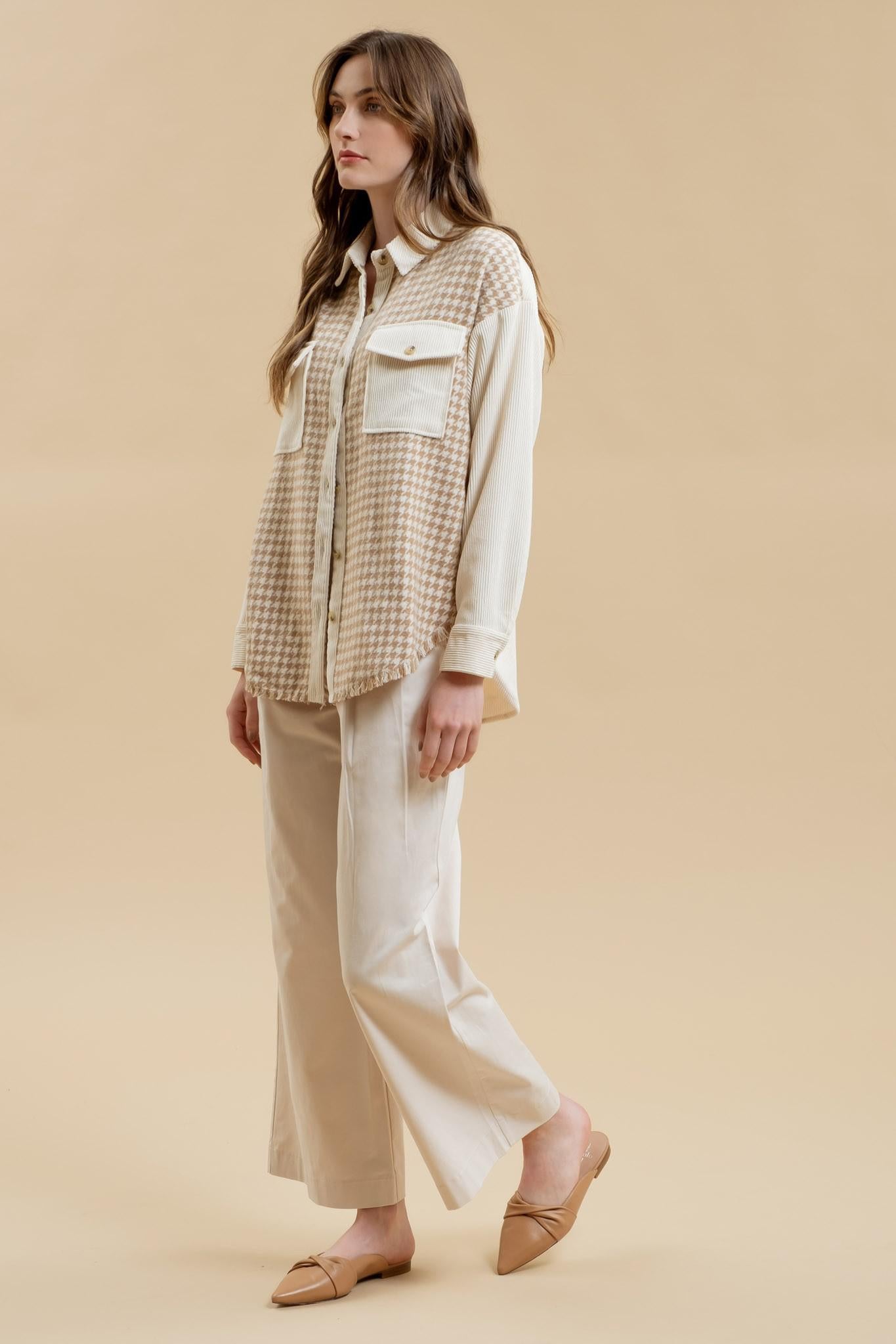 Khaki Houndstooth Shacket