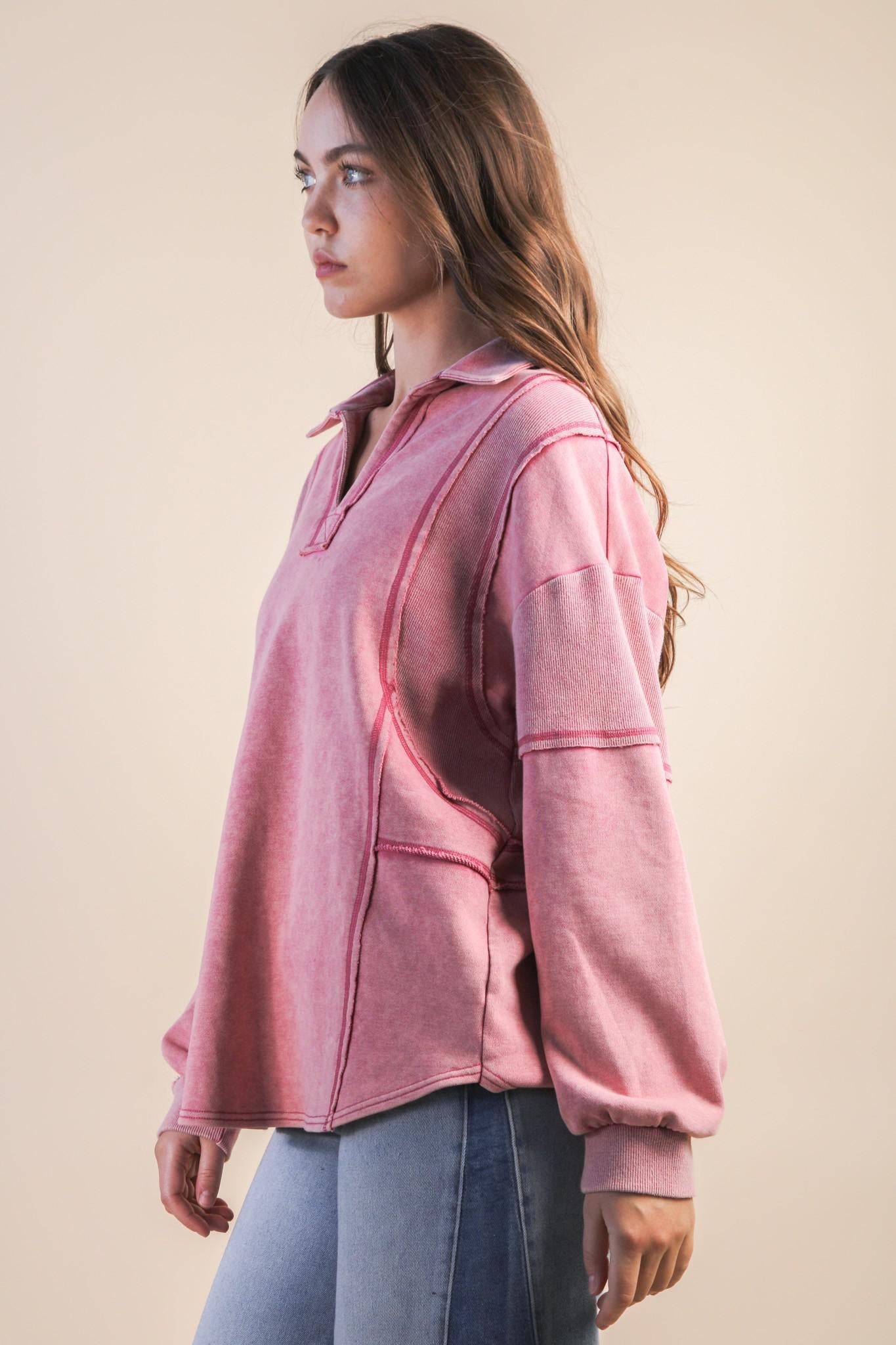 Mauve Mineral Washed Oversized Pullover