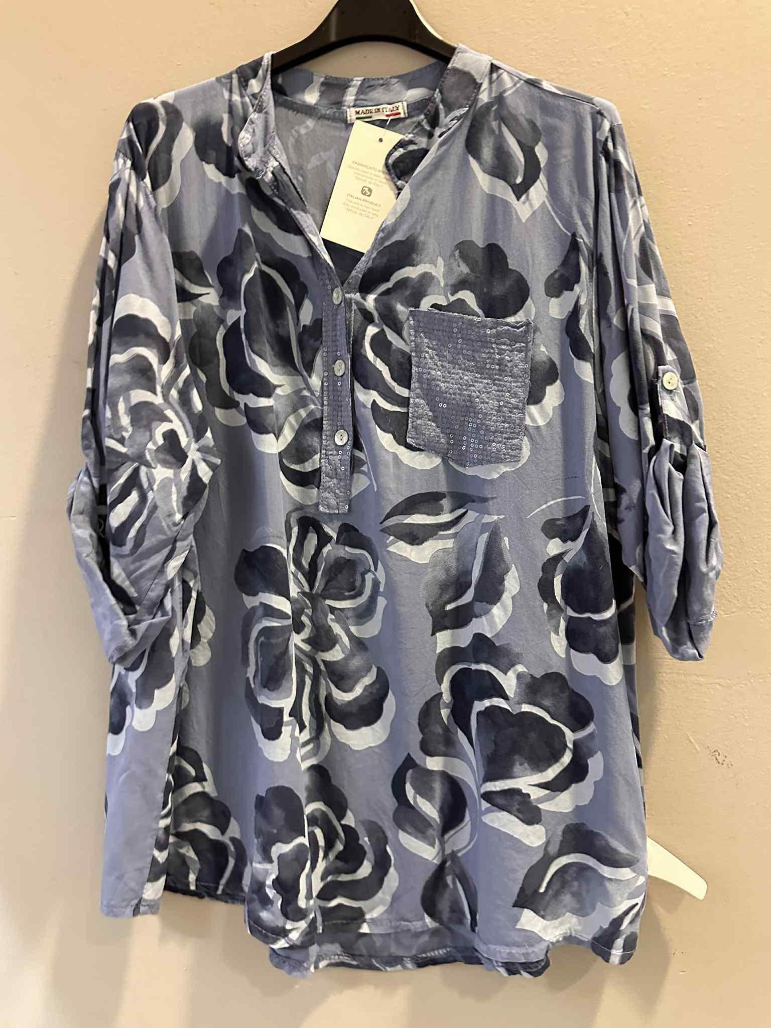 Printed One Pocket Sequin Top