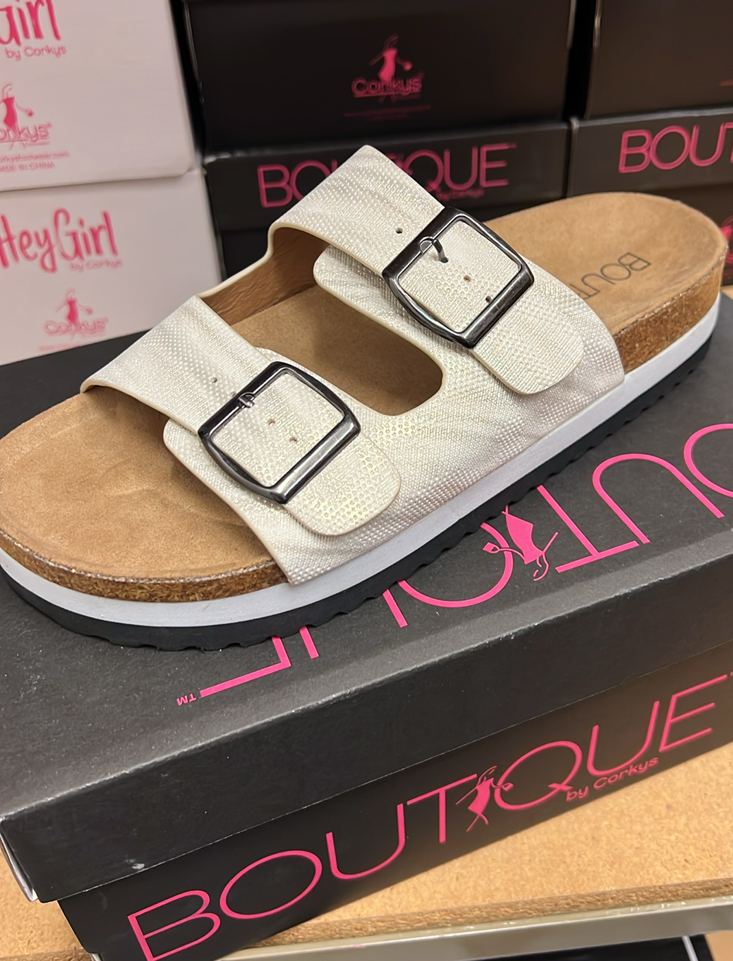 Beach Babe White Metallic Sandals