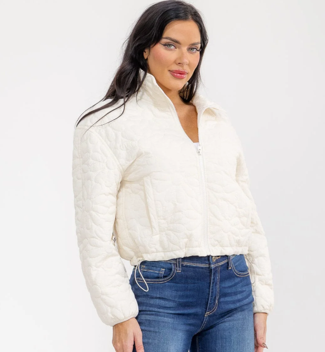 WHITE FLORAL PADDED PUFFER JACKET