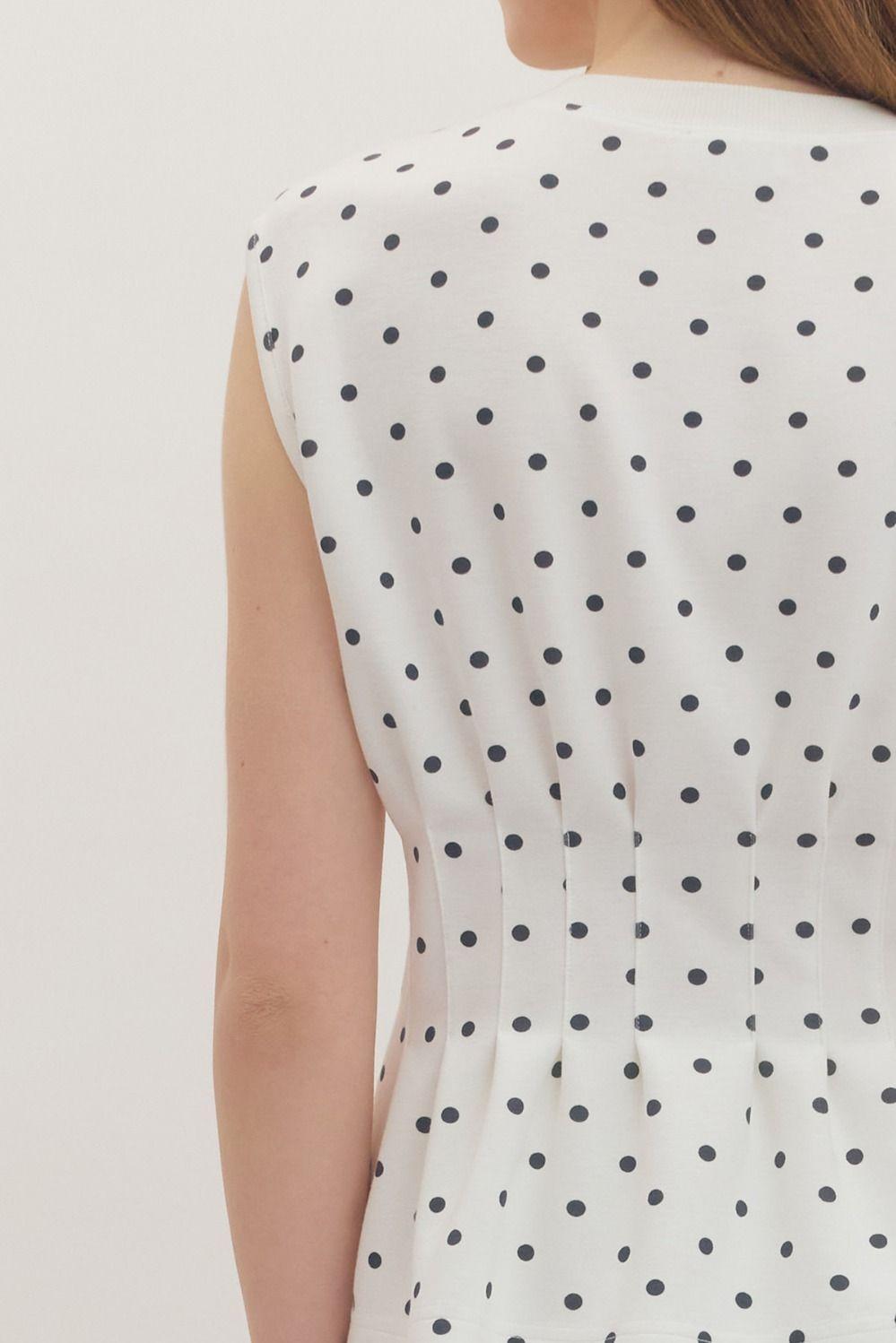 Off-White Cap Sleeve Polka Dot Tee