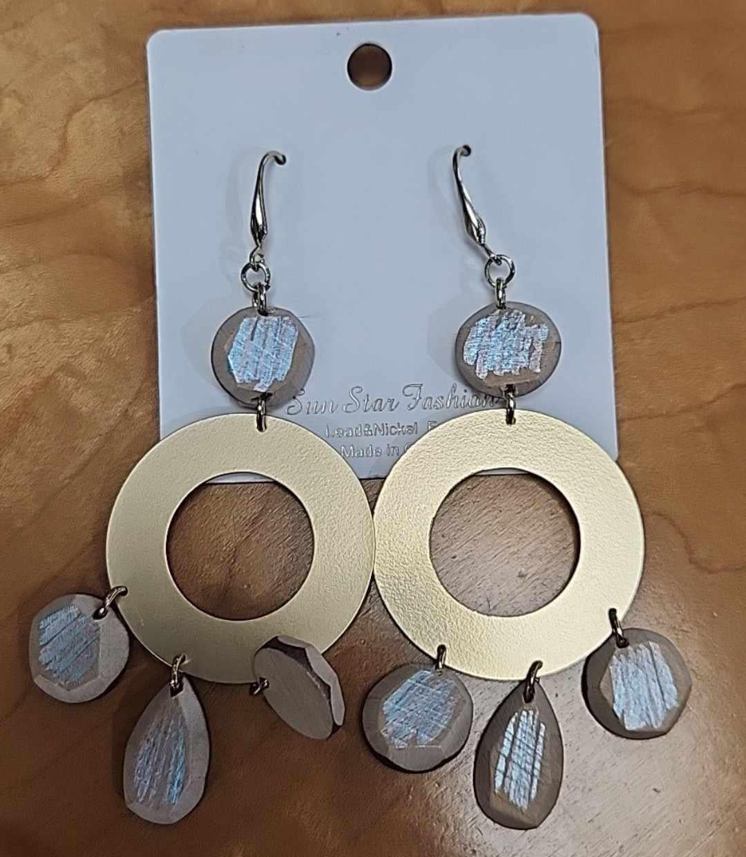 Wood Drop Circle Earrings