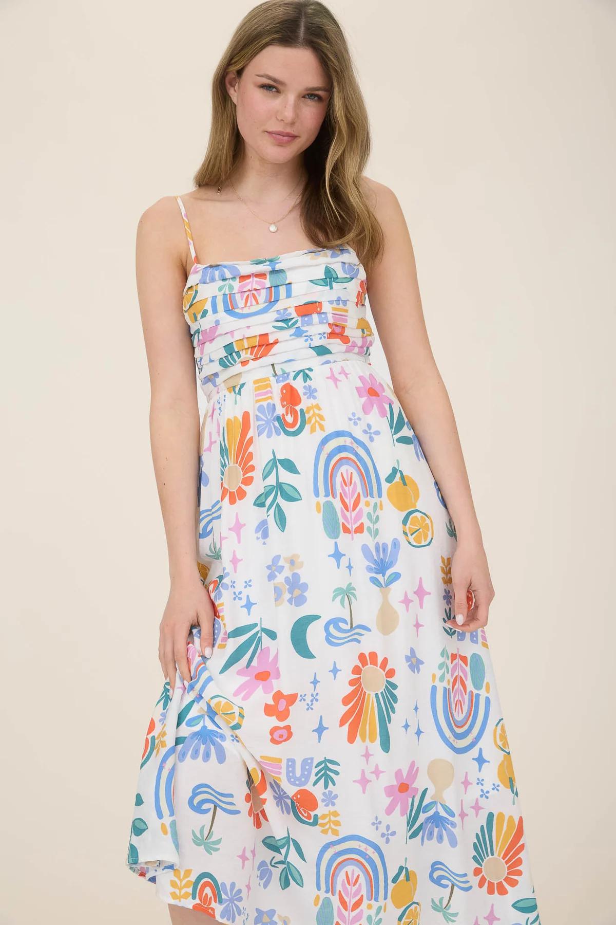 SUMMER PLEATED BACK BOW MIDI DRESS