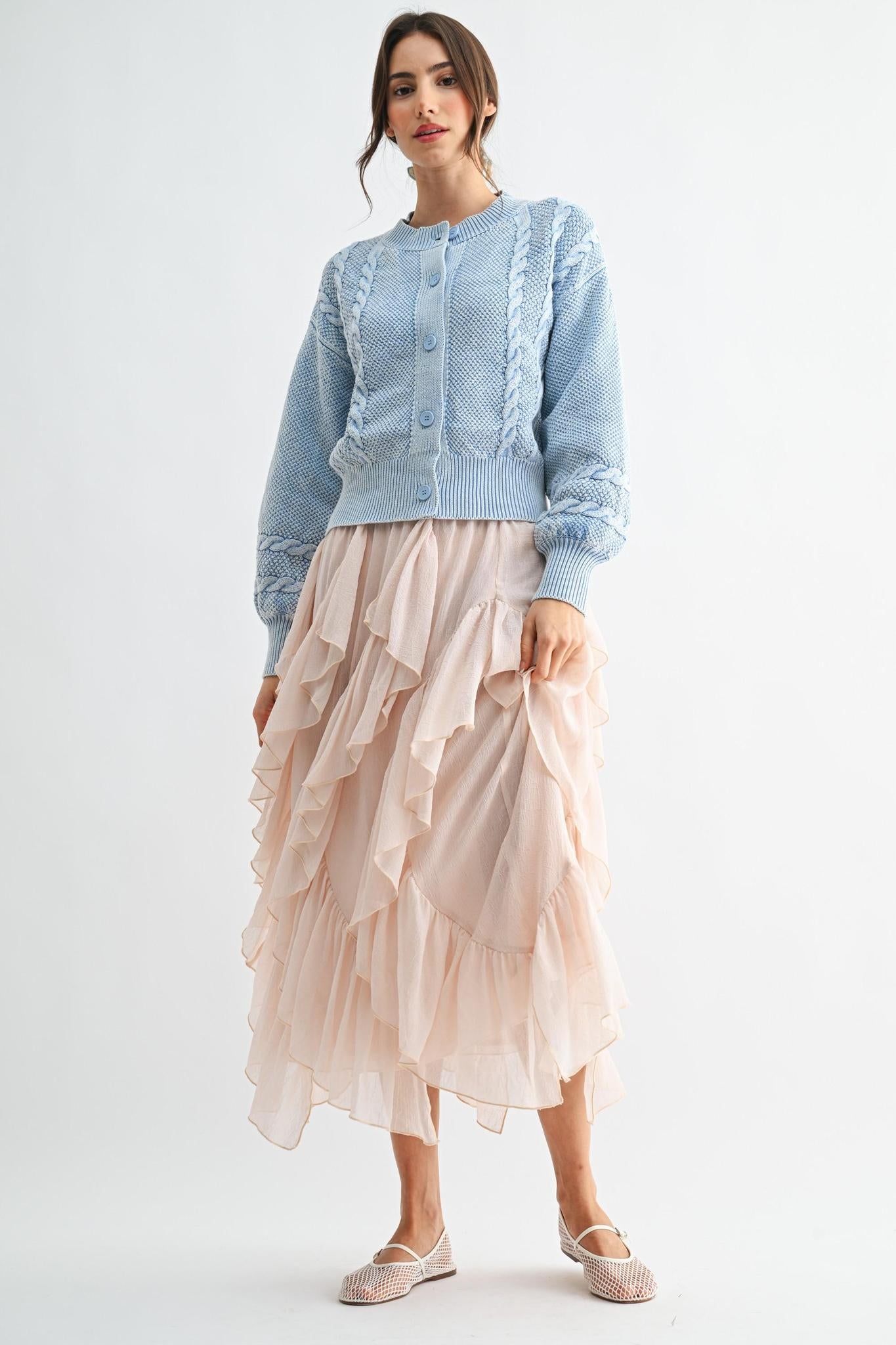 Layered Chiffon Ruffle Midi Skirt
