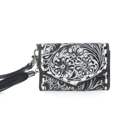 Elise Handtooled Leather Wallet in Dark Mist