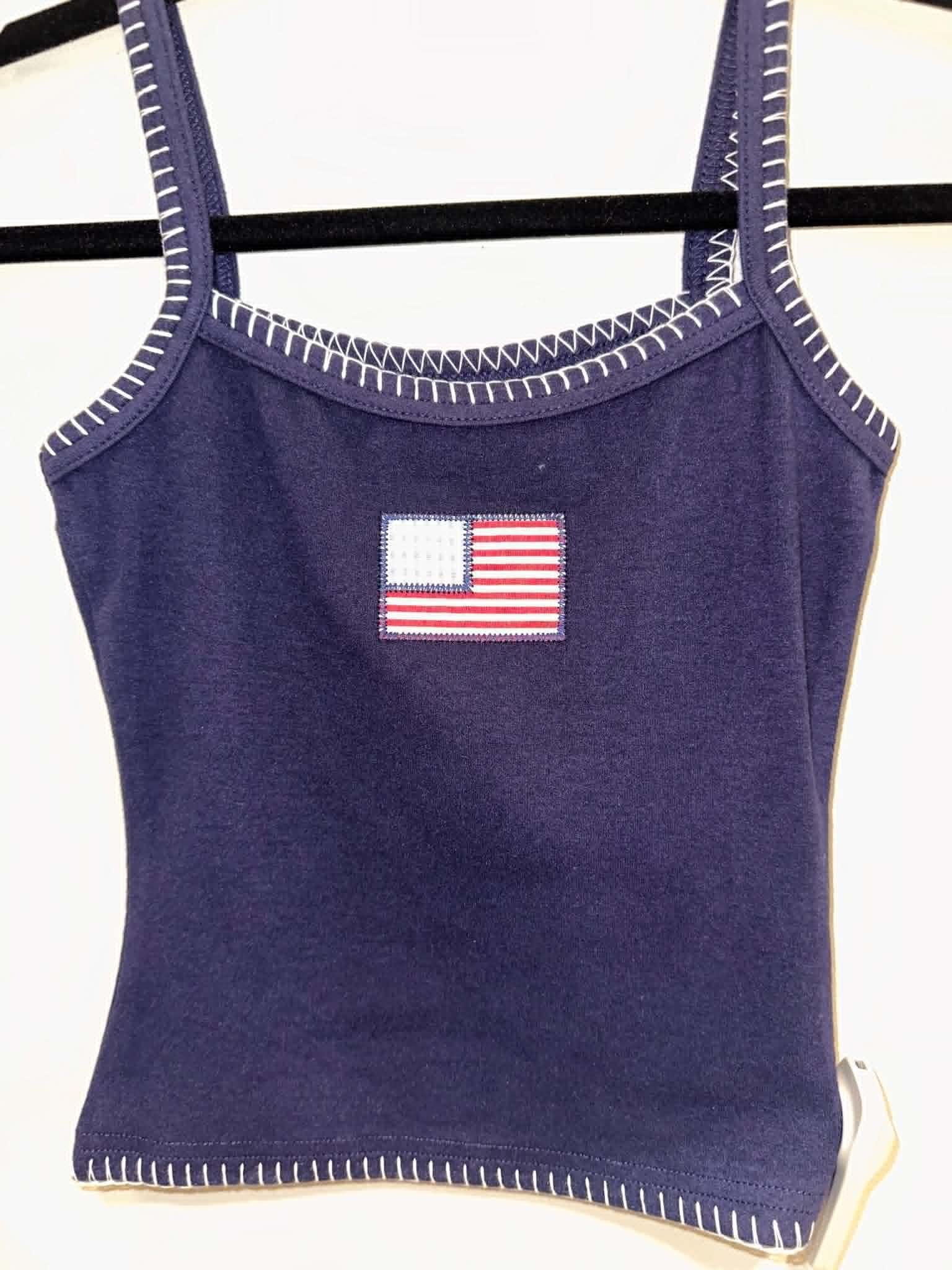 American Flag Embroidered Navy Tank Top