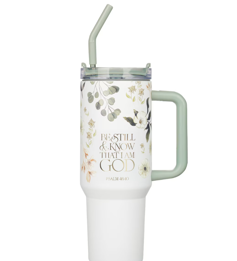 Be Still Teal Meadow 40 Oz Tumbler with Reusable Straw - Psalm 46:10