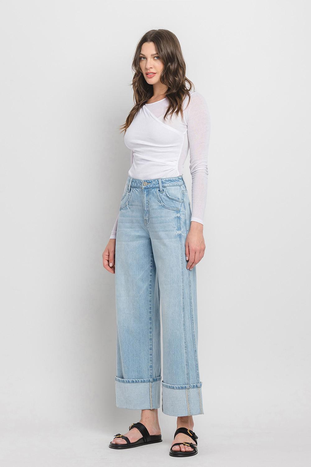Super High Rise Cuffed Baggy Wide Jeans