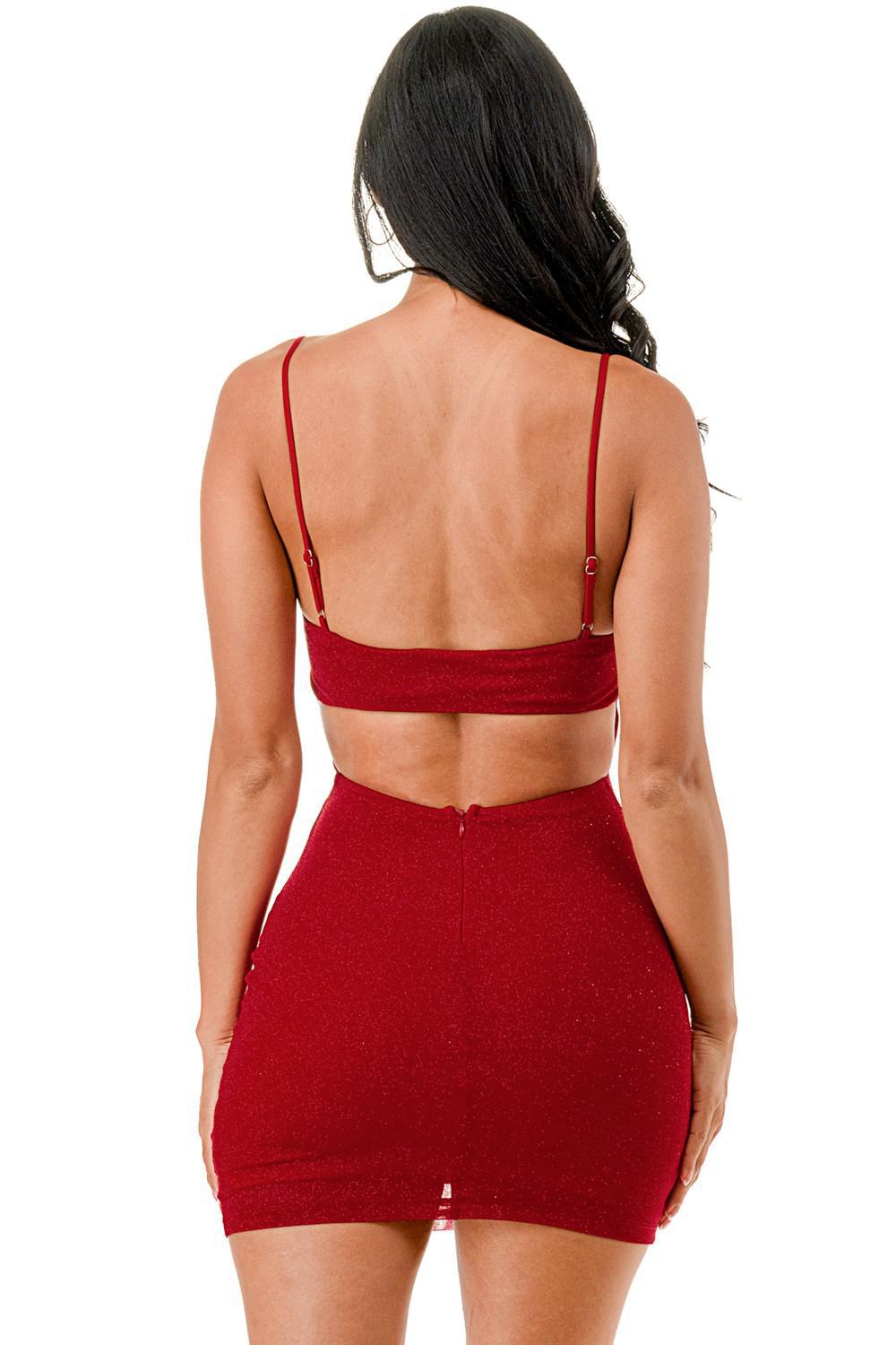 Red Glitter Mesh Sweetheart Bodycon Mini Dress