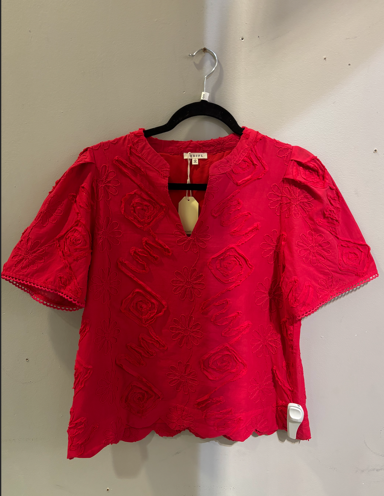 Red Floral V-Neck Blouse