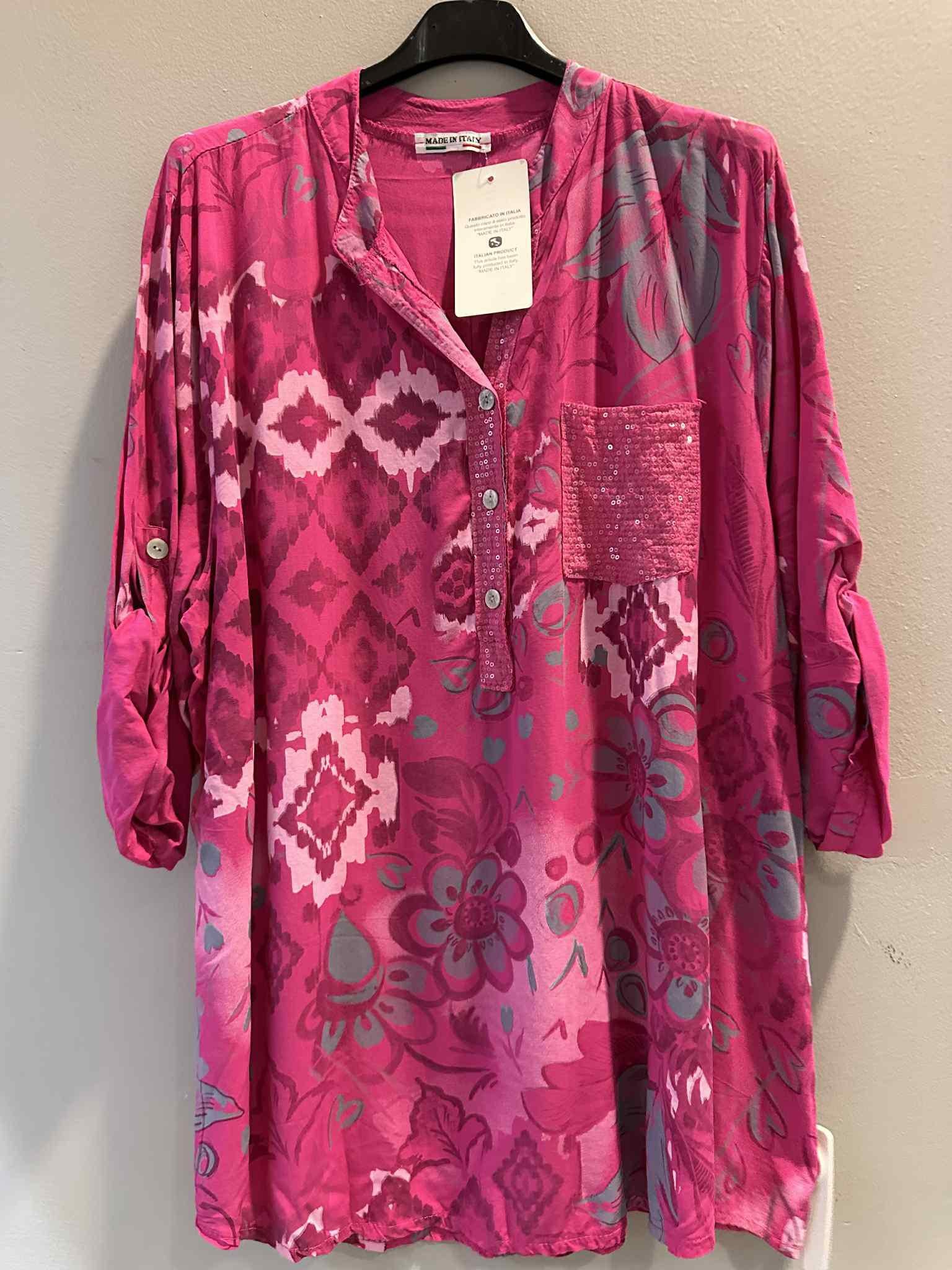 Printed One Pocket Sequin Top