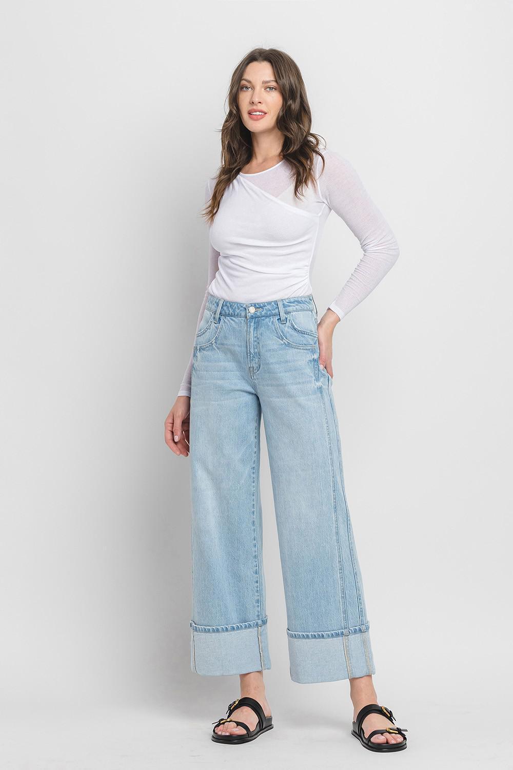 Super High Rise Cuffed Baggy Wide Jeans