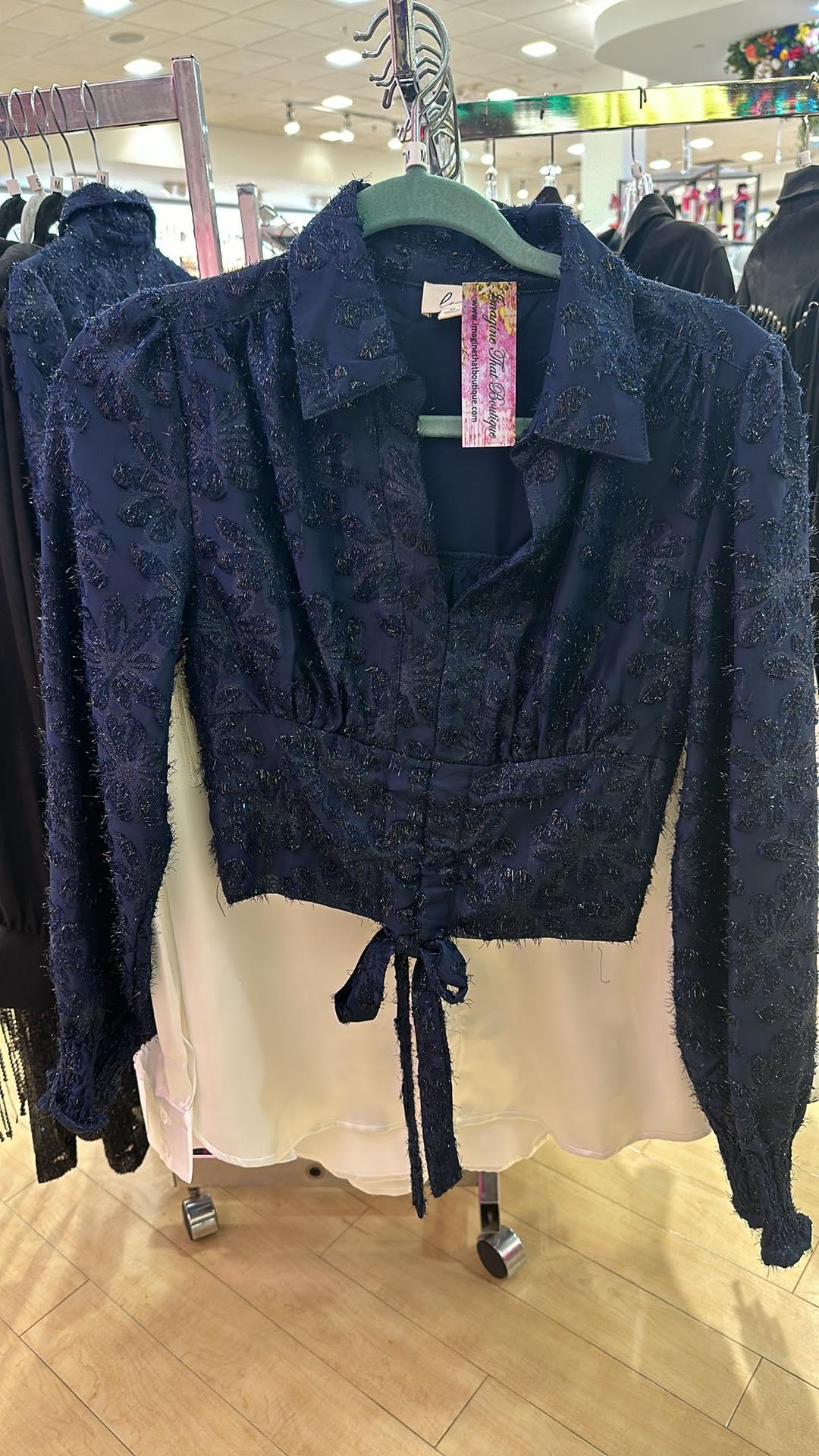 Navy Shimmer Crop Top