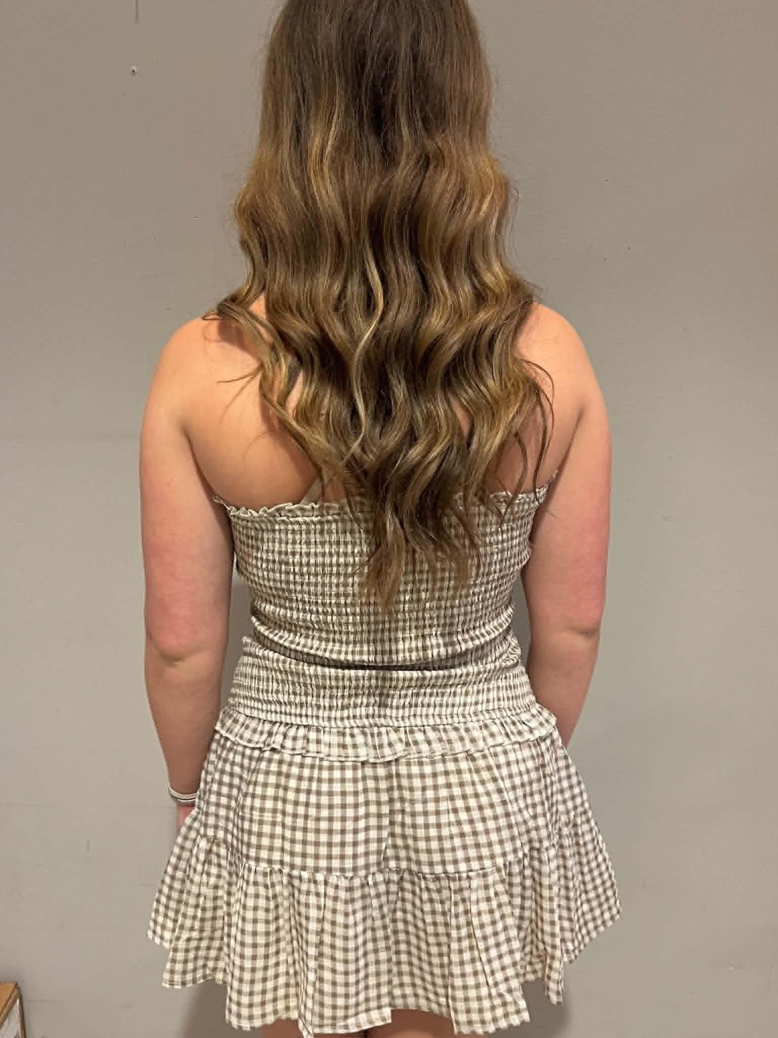 Smocked Gingham Bodice Low Waist Tube Dress