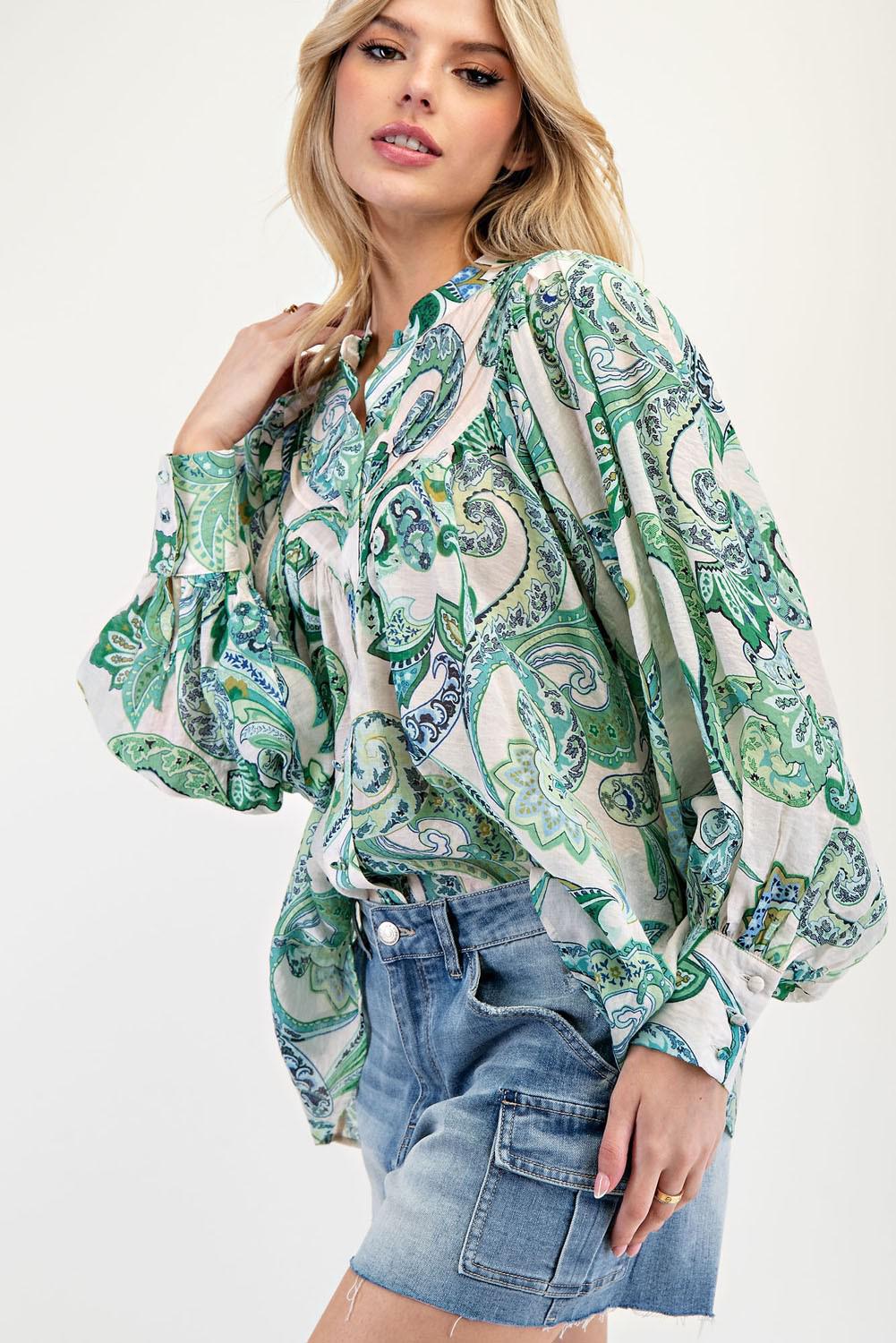 Paisley Bubble Sleeve Top