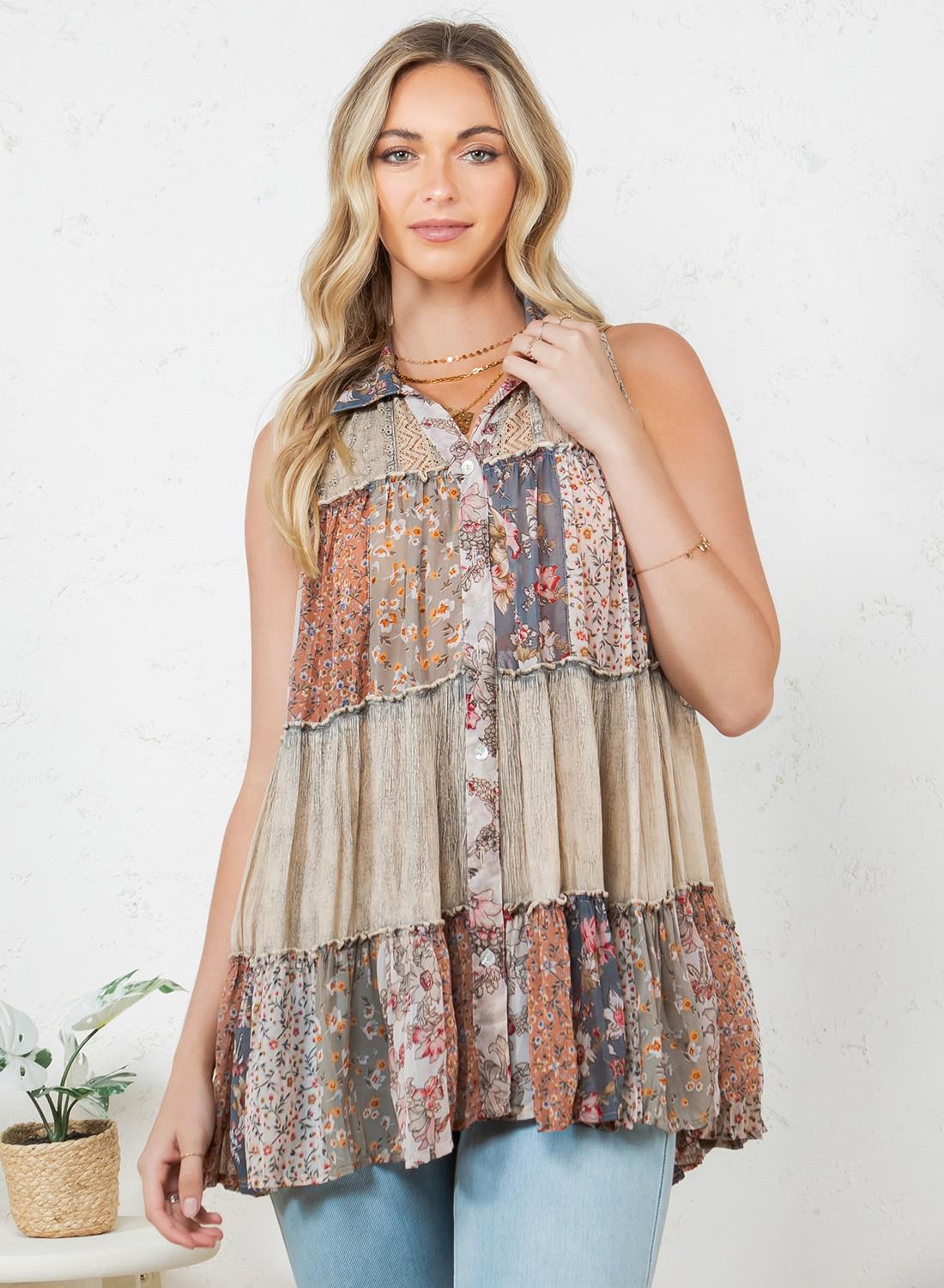 Boho Elegance Patchwork Sleeveless Top