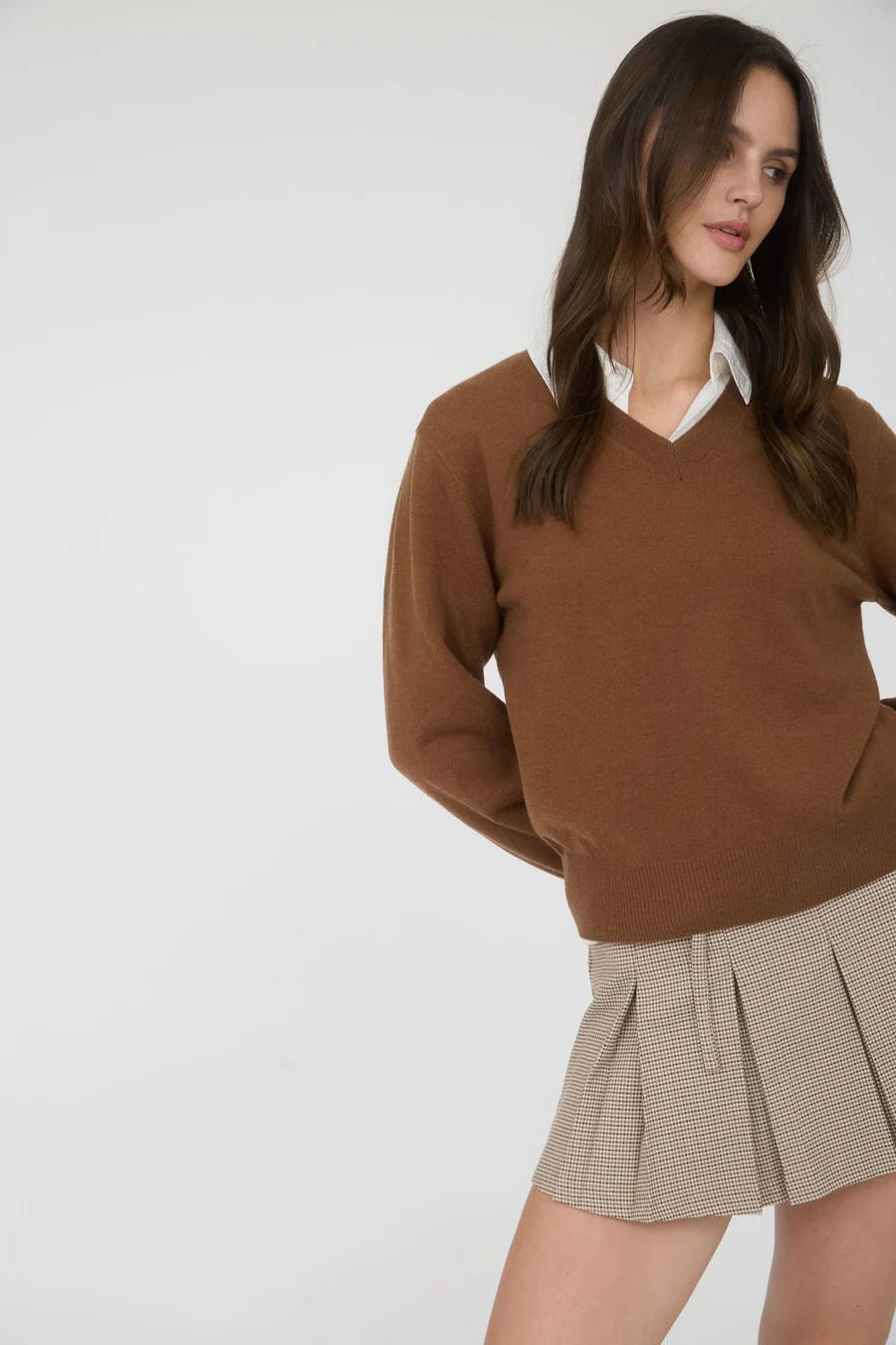 TAUPE PLAID WAIST TIE DETAIL PLEATED MINI SKIRT